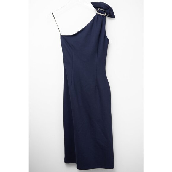 Elliatt Fox Dress One Shoulder Asymmetrical Midi Navy Blue Size Medium New - Picture 2 of 6